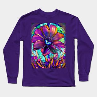 Stained Glass Purple Flower Long Sleeve T-Shirt